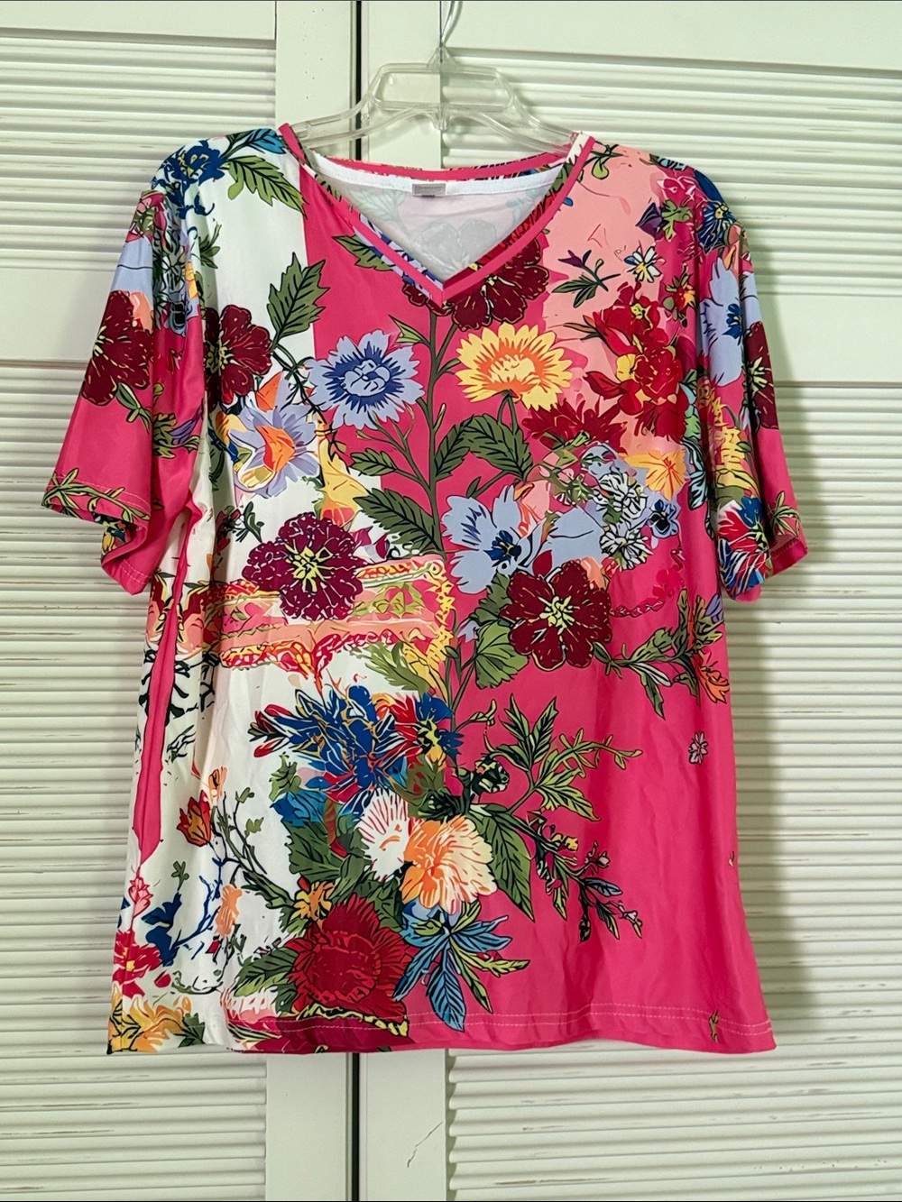 Boho Floral V-Neck Top - Pink Multi